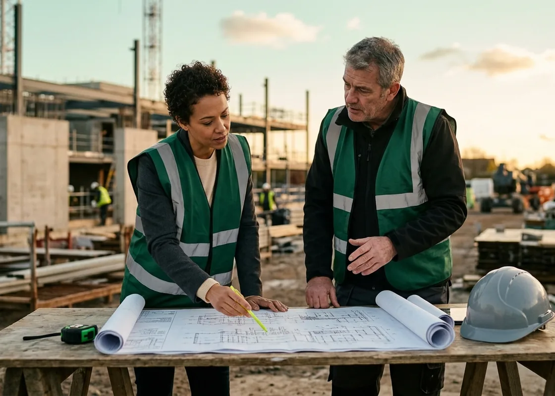 Reviewing plans on a construction site
