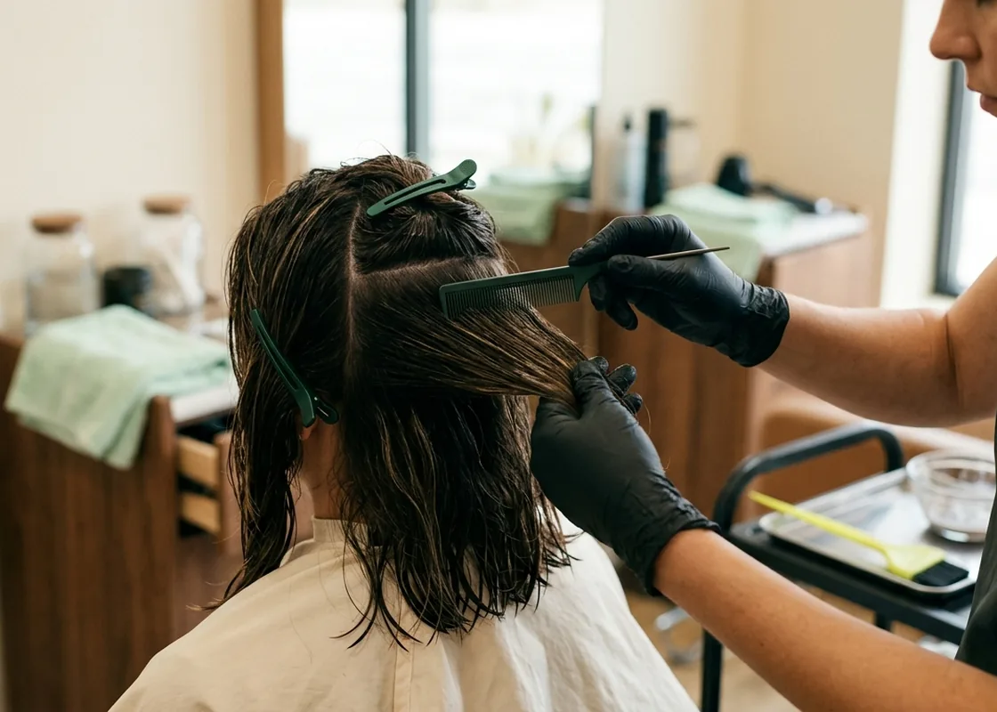 A stylist working on a colour service